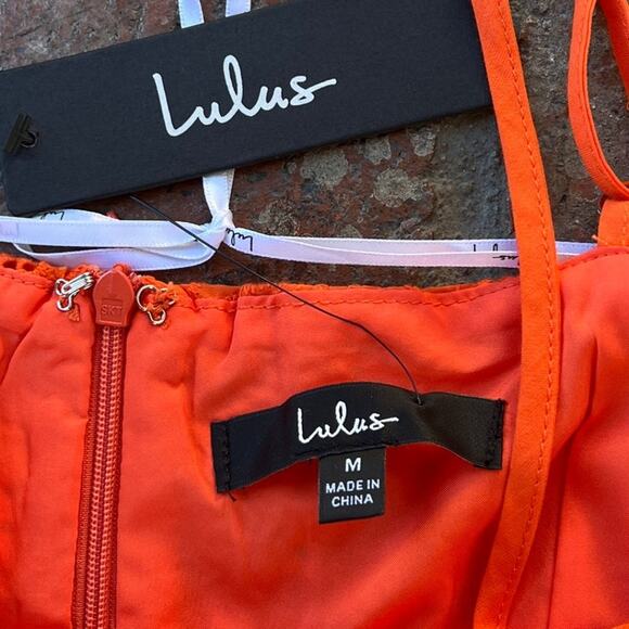 Lulus Floral Orange Dress Spaghetti Strap Mini Size M NWT Zip Back - Picture 2 of 3